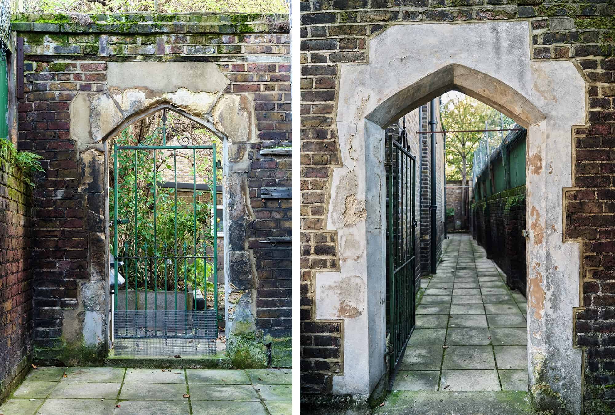 Stone arched gateways into the gardens