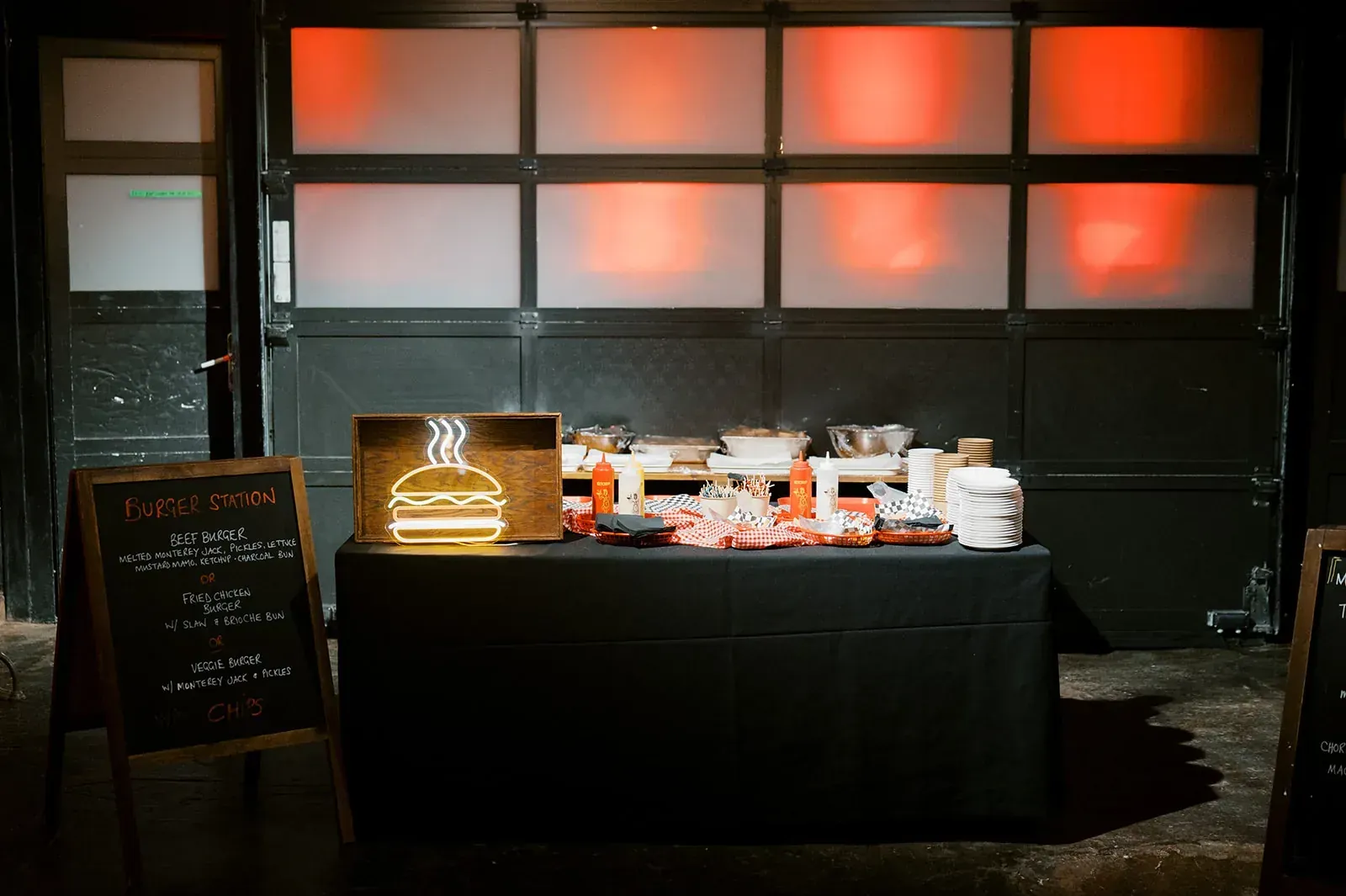 Burger station with menu board